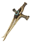 Turquoise Gemstones Ring On Intertwined Buck Deer Antlers Bone Wall Cross Decor