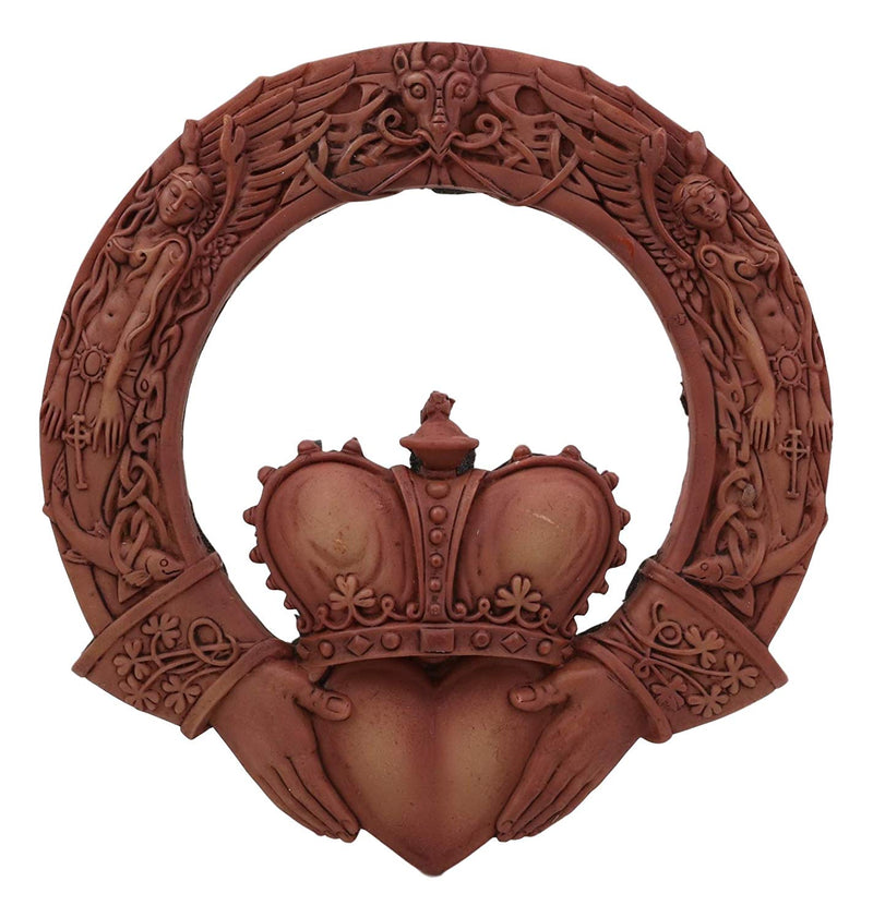 Ebros Royal Celtic Claddagh Ring Wall Plaque Figurine As Symbol of Love Friendship Loyalty Home Hanging Art Decor Sculpture (Rustic Clay)