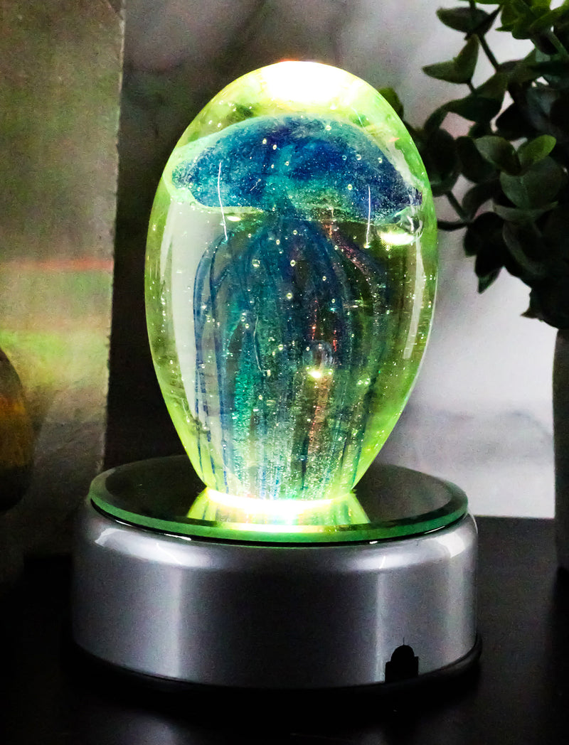 Ebros Nautical Glass Glow in The Dark Translucent Jellyfish With LED Base (Pink)