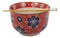 Ebros Red Colorful Divine Flowers Ramen Udon Noodles Large 6.25" Diameter Soup Bowl With Built In Rest and Bamboo Chopsticks Set for Rice Pasta Salad