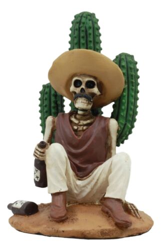Day of The Dead El Borracho Drunk Desert Bandit By Cactus Skeleton Statue - Ebros Gift