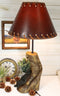 Rustic Forest Black Bear Sleeping On Tree Log Desktop Table Lamp With Shade
