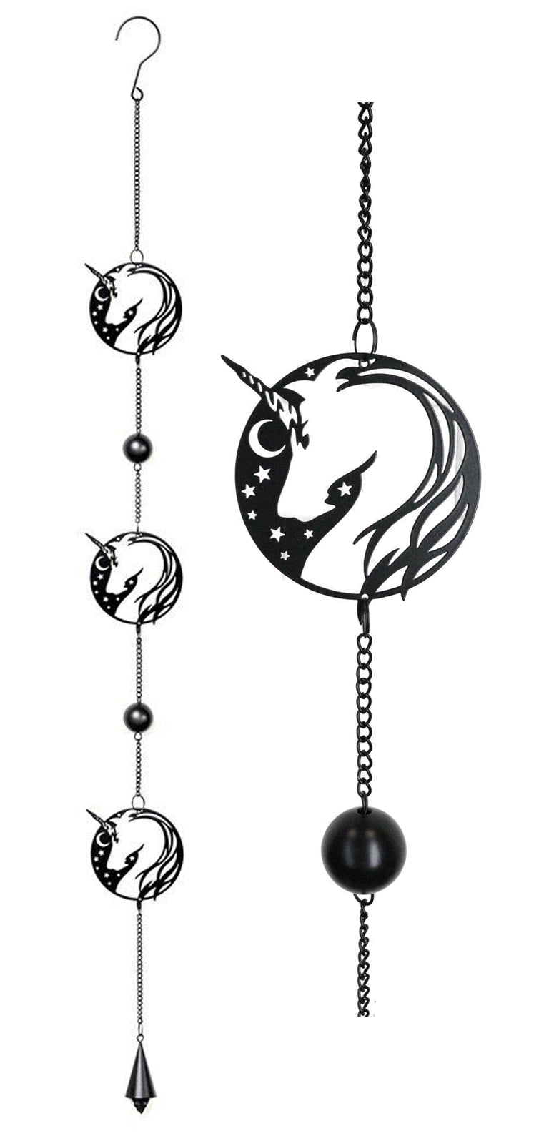 Sacred Unicorn Horse with Moon and Stars Metal Wall Hanging Mobile Wind Chime