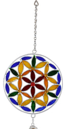 Stained Glass Colorful Flower Of Life Sacred Geometry Metal Wind Chime Suncatcher
