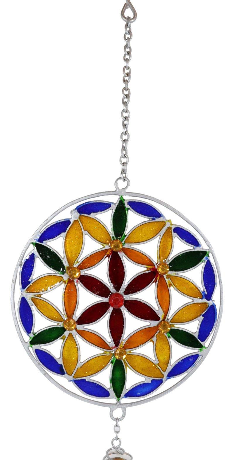Stained Glass Colorful Flower Of Life Sacred Geometry Metal Wind Chime Suncatcher