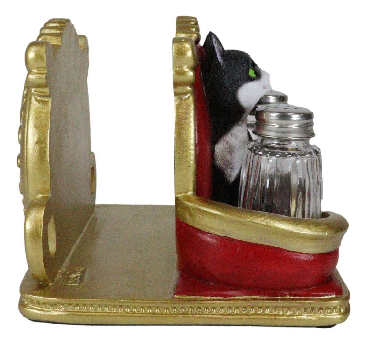 Royal Service Black and White Tuxedo Cat Napkin And Salt Pepper Shakers Holder - Ebros Gift