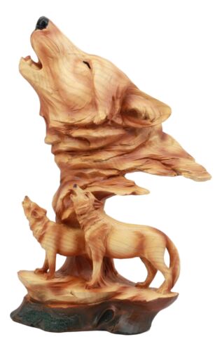 Ebros Wildlife Scene Howling Wolf Head Bust Figurine 12" Tall Wolf Pack Statue in Faux Wood Finish