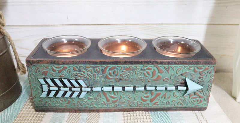 Southwestern Tribal Indian Turquoise Arrow Decorative 3 Votives Candle Holder