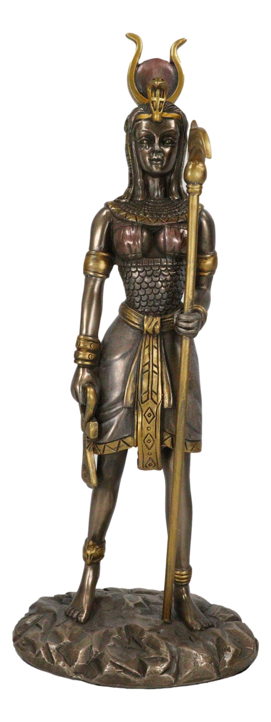 Egyptian Goddess of Motherhood Sky Love Arts Hathor Ra Holding Staff Figurine