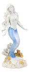 Ebros Capiz Blue & White Ombre Tail Mermaid Standing By Sea Coral Reef Statue