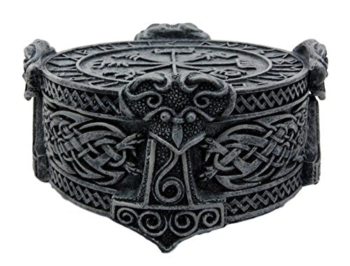Ebros Thor Mjolnir Hammer Talisman Compass Jewelry Trinket Box Figurine 5"L