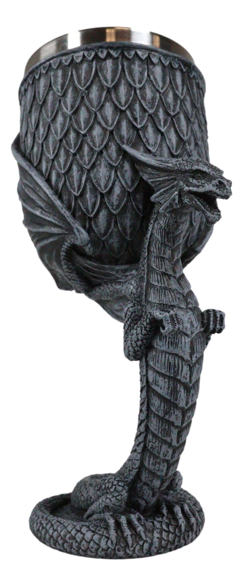 Archaic Gray Stone Dragon Atlas Bearing Globe Of Scales Wine Goblet Chalice Cup