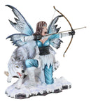 Ebros Gift Large Snowcap Winter Huntress Fairy With Bow and Arrow By Alpha Wolf Fenrir Figurine 18"H