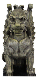Stoic Winged Lioness Gargoyle Crouching On Pedestal Decorative Figurine 6.25"H