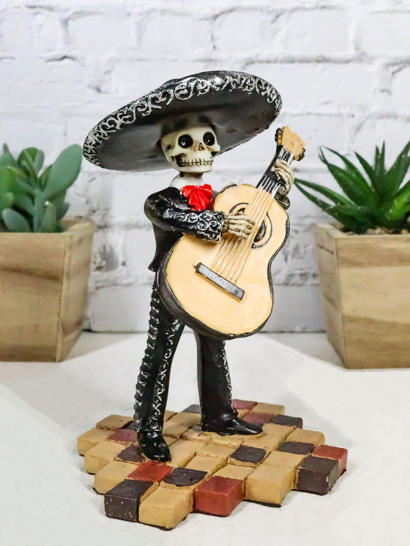 Black Mariachi Band Skeleton Folk Music Bass Player Figurine Day Of The Dead