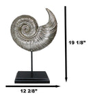 19"H Large Silver Gold Leaf Resin Marine Sea Spiral Nautilus Shell On Pole Stand