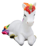 Ebros Beautiful Rainbow Mane Gold Horn Unicorn Mare Horse Sitting In Repose Figurine