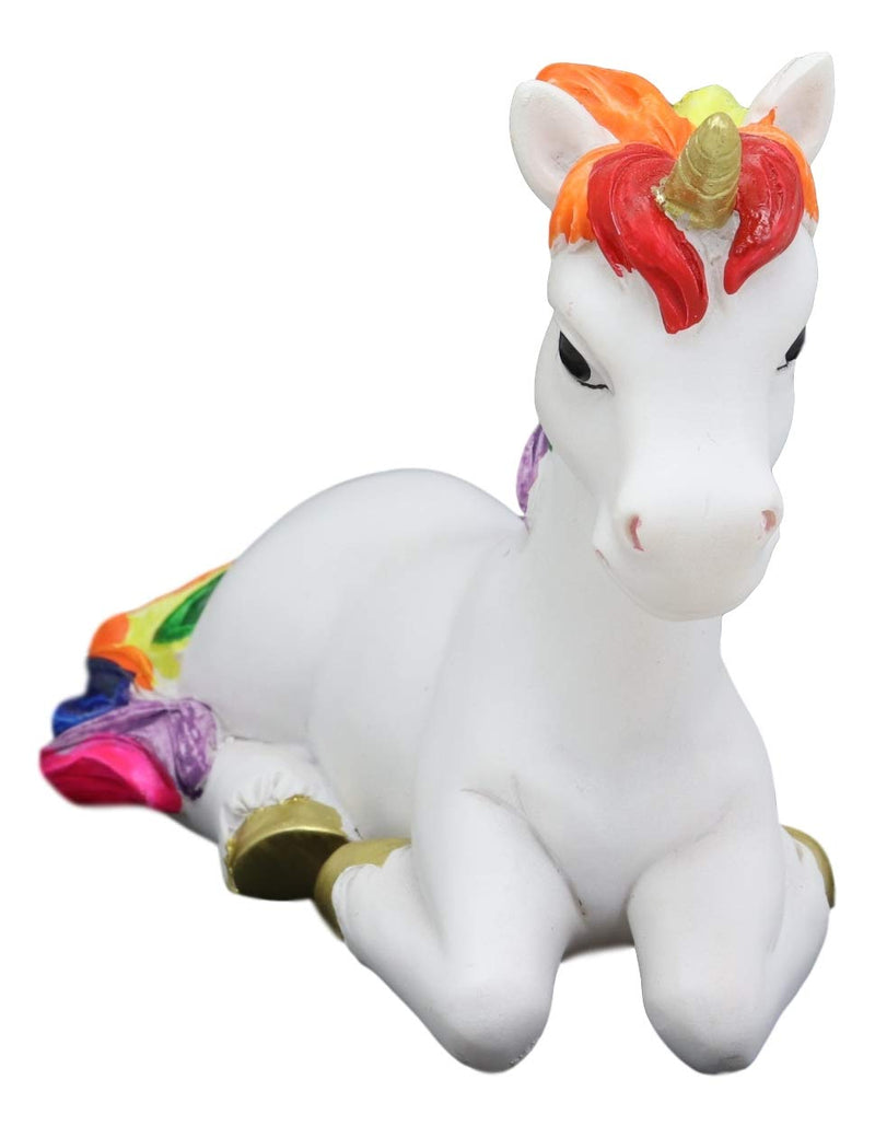 Ebros Beautiful Rainbow Mane Gold Horn Unicorn Mare Horse Sitting In Repose Figurine
