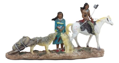 Indigenous Native American Indian Family With Horse And Wolves Migration Statue