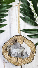 Rustic Western Elk Deer Faux Wood Log Slice Set of 4 Christmas Tree Ornaments