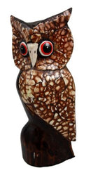 Balinese Wood Handicrafts Eggskin Feathers Forest Owl Family Set of 3 Figurines