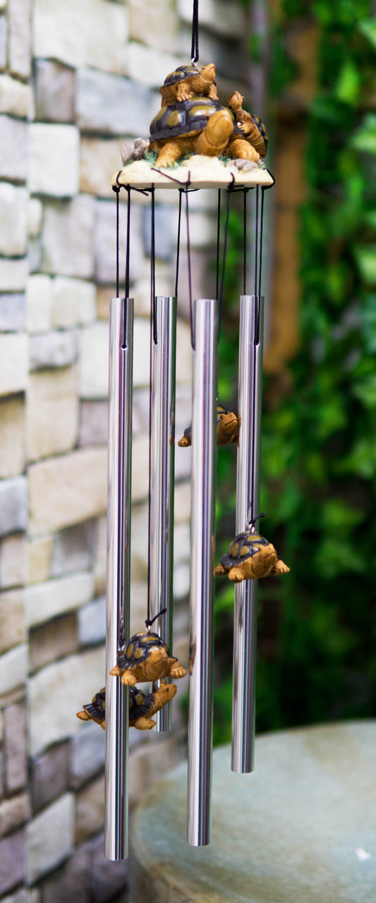 Ebros Reptile Brown Giant Tortoise Mother Piggybacking Hatchling Wind Chime