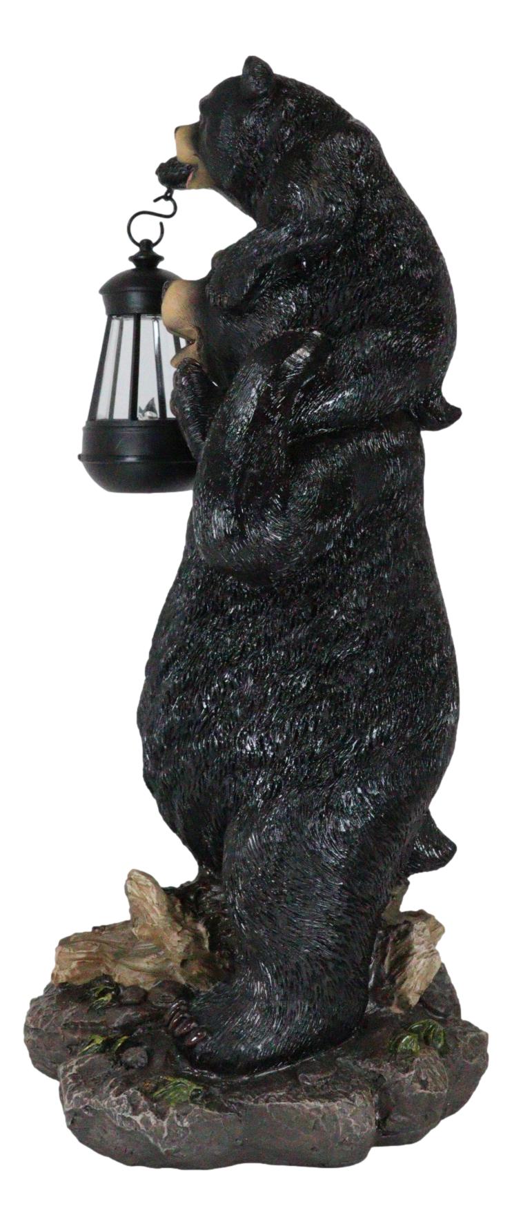 Ebros Rustic Black Bear Carrying Cub On Shoulder Statue 18.75"Tall With Solar LED Lantern Light Bear Family Guest Greeter"This Little Light Of Mine" Realistic Wildlife Black Bear Decor