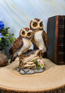 Romantic 2 Great Horned Owl Couple On Tree Stump Statue 6.25"H Valentines Owls