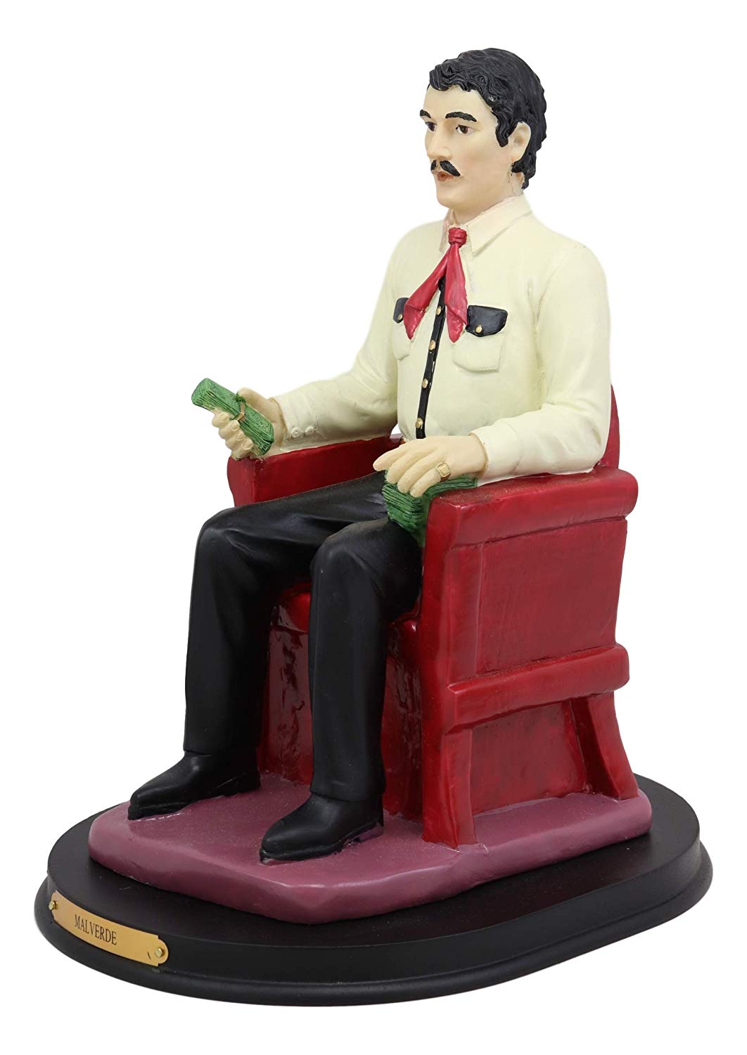 Ebros Gift Large Seated Jesus Malverde Statue Angel of The Poor Sinaloa Religious Figurine with Brass Name Plate Mexico Decor 10.25" Tall Decorative Sculpture