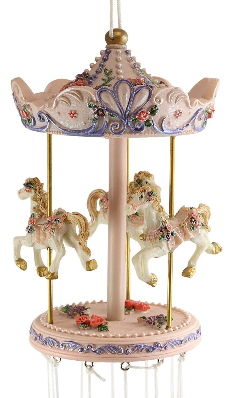 Pink Carnival Canopy Pony Horses Carousel Figurine Crown Top Resonant Wind Chime