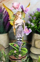 Beautiful Tropical Purple Orchid Blossoms Elf Magic Fairy With Ladybug Figurine