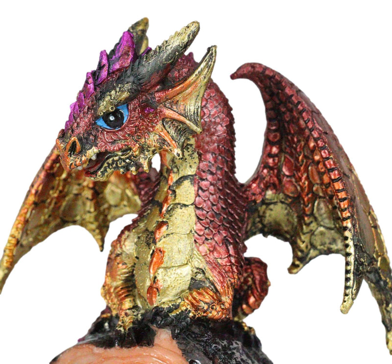 Metallic Red Iridescent Dragon On Faux Geode Rock Quartz Crystal Cove Figurine