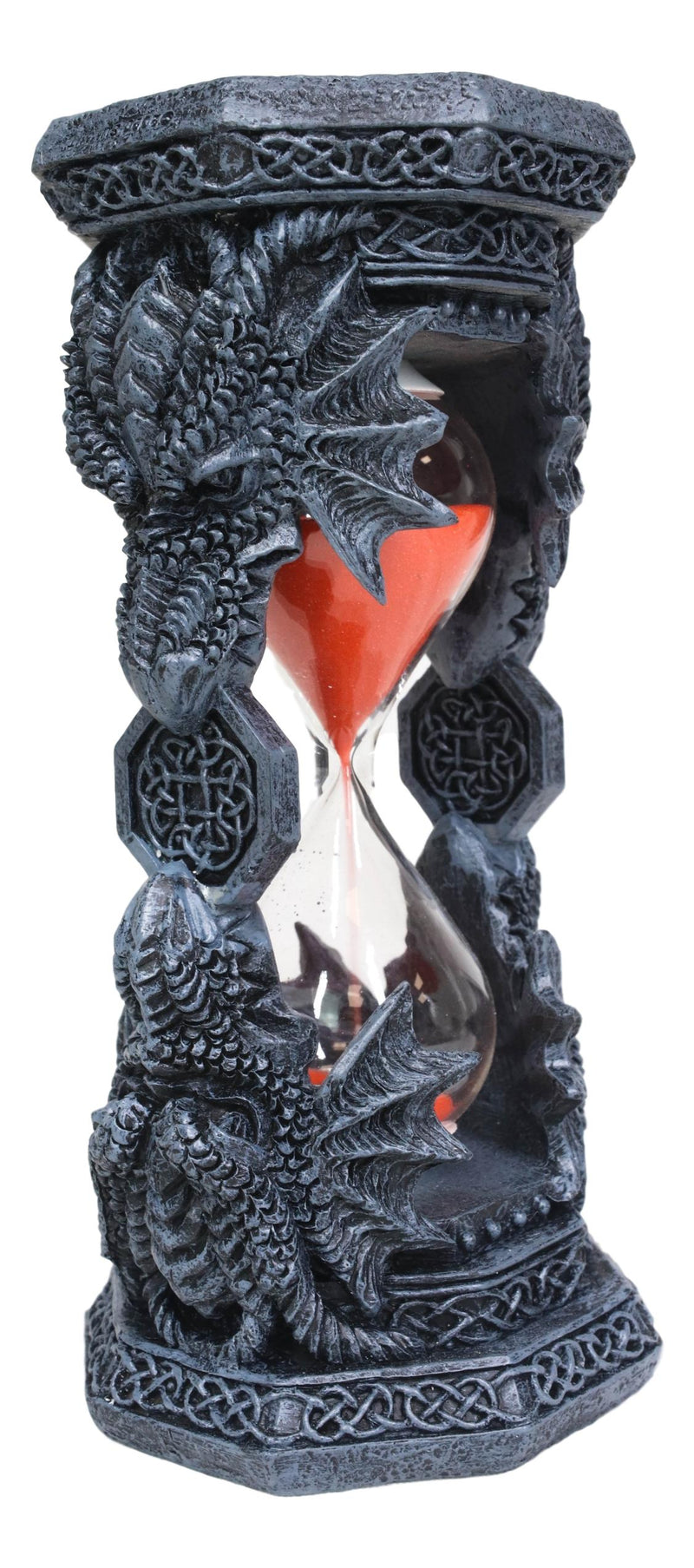 Octagonal Gothic Celtic Knotwork Invertible Dragon Heads Sand Timer Figurine