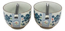 Japanese Design Ceramic Indigo Blossoms Ramen Noodles Bowl & Chopsticks Set of 2