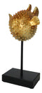 Nautical Marine Faux Taxidermy Golden Pufferfish Fish Sculpture On Pole Mount