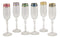 Ebros Set of 6 Colorful Victorian Floral Italian Import Champagne Or Sparkling Wine Flute Glasses With Gold Plated Border Accent & Stylized Stem Base 6oz Bartending Glassware