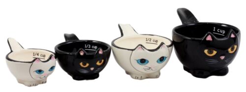 Ebros Gift Ceramic Feline Hiding Kitten Cats Measuring Cups Set of 4 Baking & Cooking Kitchen Essentials Figurines