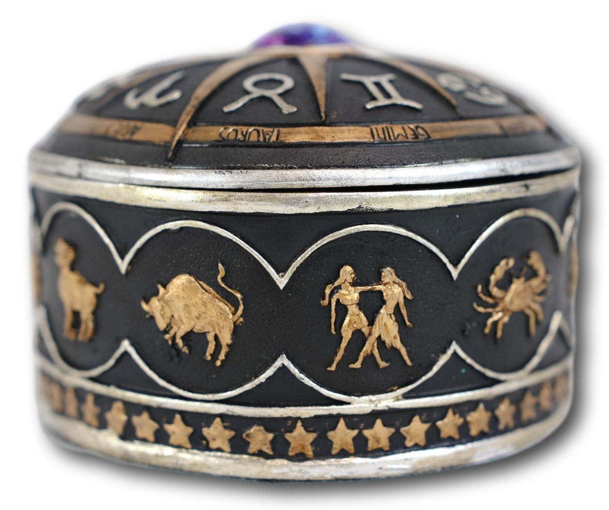 Greek Zodiac Constellations with Sun and Space Gem Lid Decorative Trinket Box