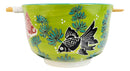 Fengshui Goldfish Habitat Green Ramen Noodles Soup Large 6"D Bowl W/ Chopsticks