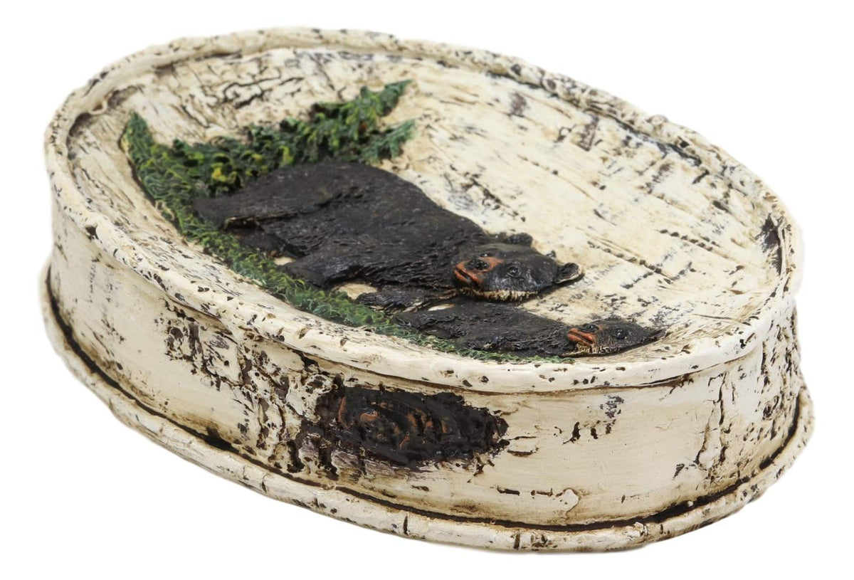 Ebros Rustic Black Bear in Pine Tree Bathroom Bar Soap Dish W/ Birch Wood Finish - Ebros Gift