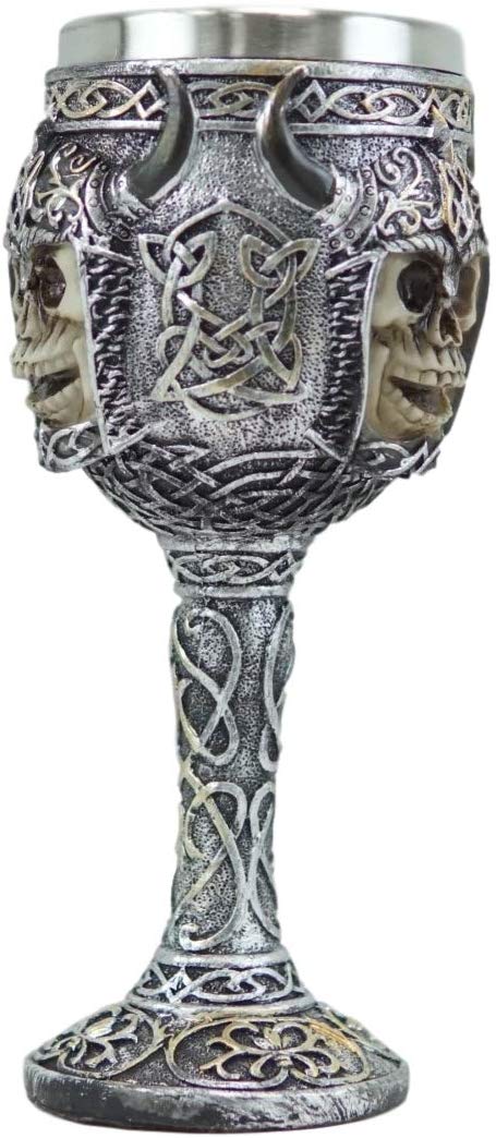 Ebros Viking Skull With Bison Horned Helmet Wine Goblet Chalice 7.5"H 16 Oz