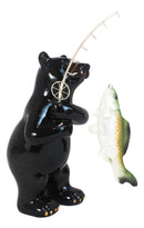 Western Rustic Black Bear Fishing Largemouth Bass Figurine Decorative Bears