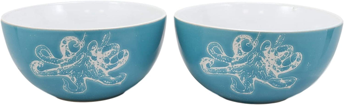 Ebros Pack Of 2 Nautical Ocean Marine Octopus Abstract Blue Bowls 18oz Decor