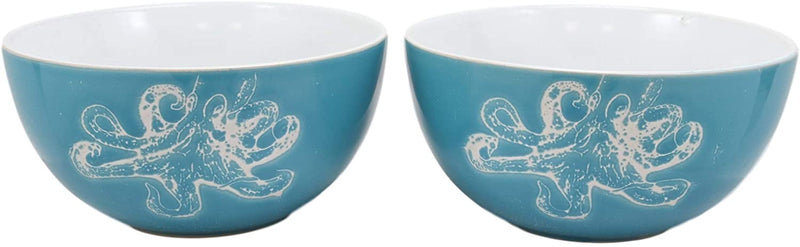 Ebros Pack Of 2 Nautical Ocean Marine Octopus Abstract Blue Bowls 18oz Decor