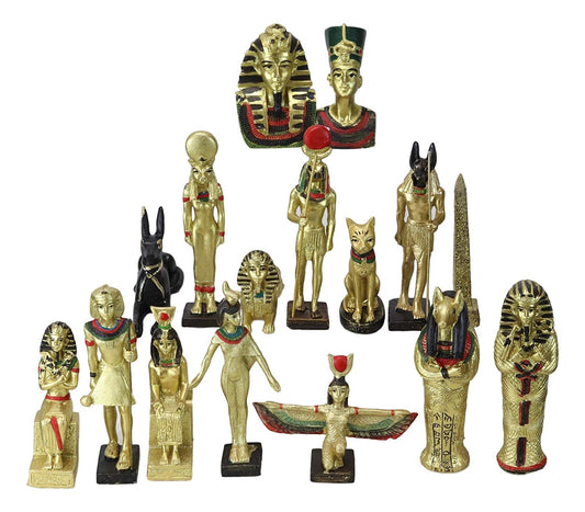 Ebros Miniature Egyptian Obelisk Gods Goddesses Pharaoh And Royalty Figurine Set of 16 - Ebros Gift