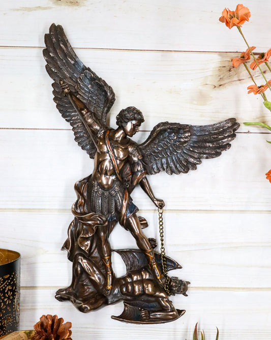 Ebros Archangel Saint Michael Slaying Chained Lucifer Satan 15"H Wall Plaque - Ebros Gift