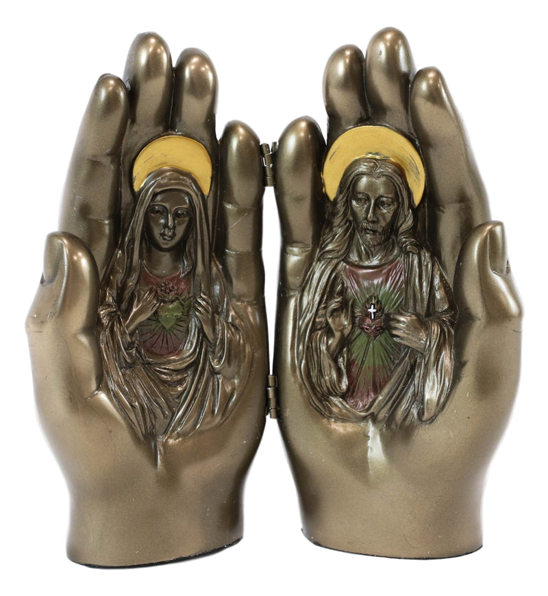 Sacred Hearts Prayer Hands Diptych Jesus and Mary Figurine 6.75 Inch Statue
