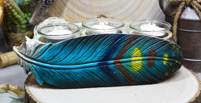 Southwestern Indian Dreamcatcher Feather Trio Tea Light Votive Candle Holder