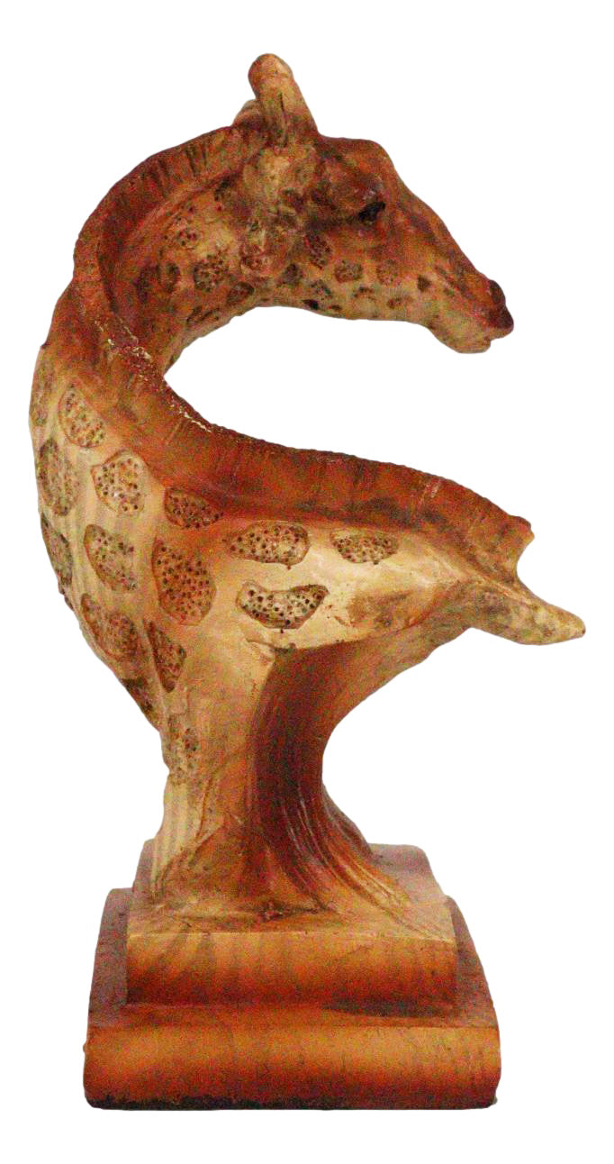 Wild Safari Savannah Giraffe Bust Figurine In Faux Wood Cutout Carving Finish