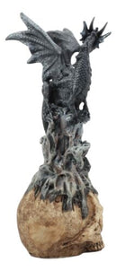 Azureon Black Dragon Perching On Quartz Tower Alien Skull Statue Home Decor